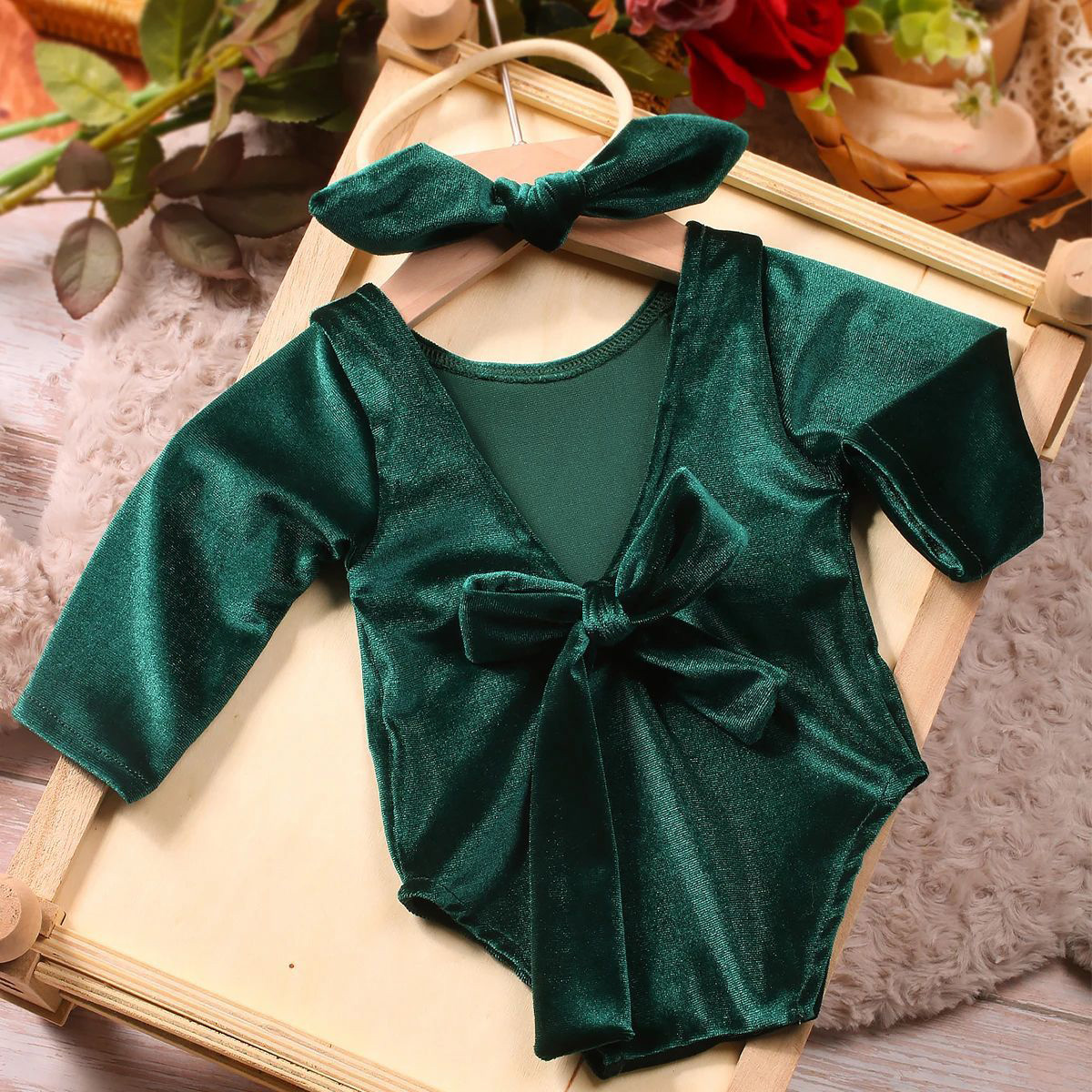 Personalized Newborn Girl Christmas Red Velvet Photo Outfit | MCGift151