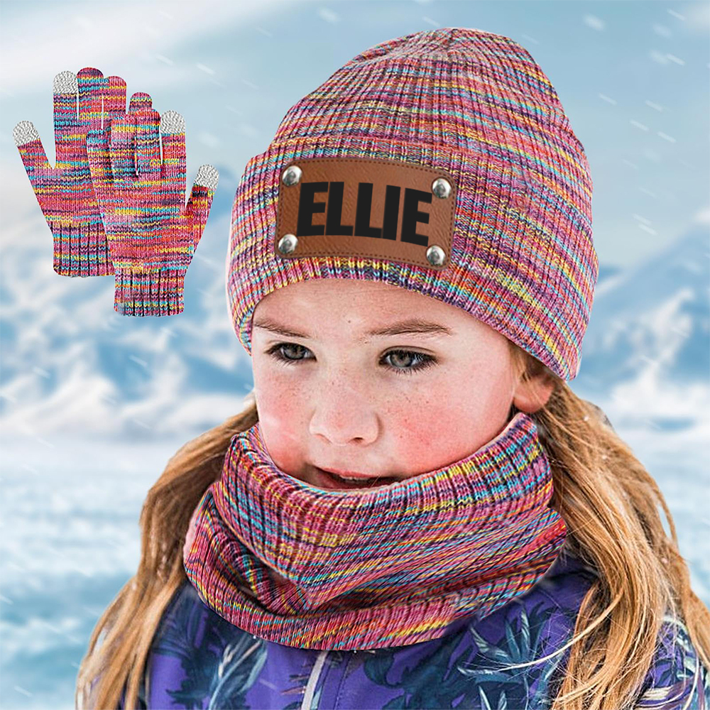 Personalized Embroidery Kid Pom Pom Hat and Scarf for Comfort & Unique