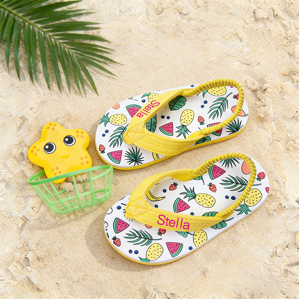 Personalized Kid summer Beach Flip Flops with Elastic Heel Strap | CWBaby474