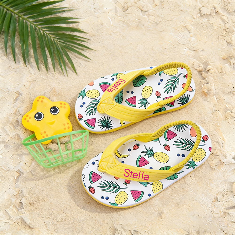 Personalized Kid summer Beach Flip Flops with Elastic Heel Strap | CWBaby474