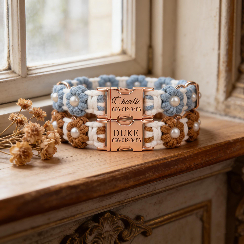 Personalized Handmade Macrame Flowers Pet Collar | BKPet457