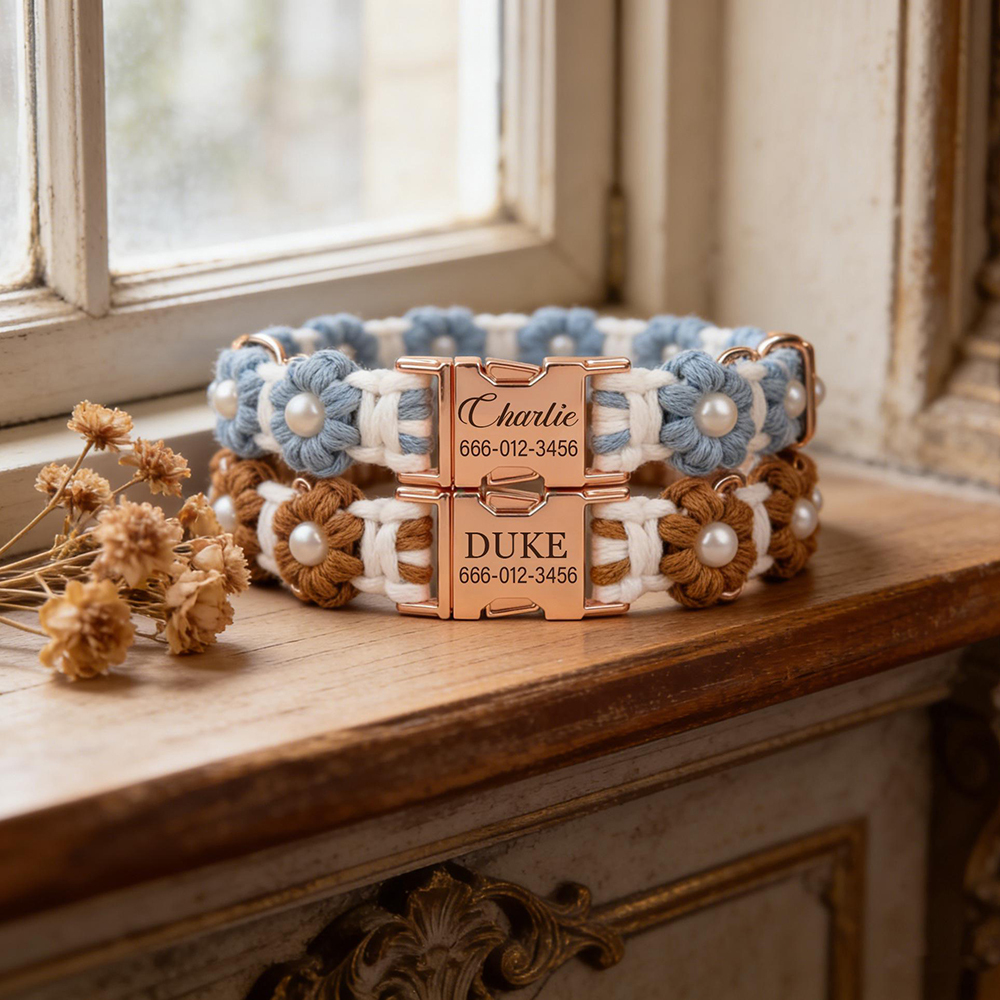 Personalized Handmade Macrame Flowers Pet Collar | BKPet457