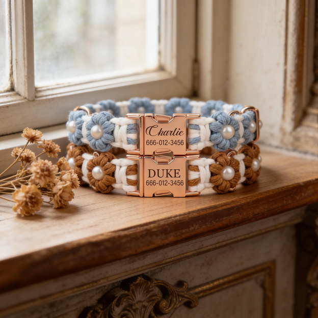 Personalized Handmade Macrame Flowers Pet Collar | BKPet457
