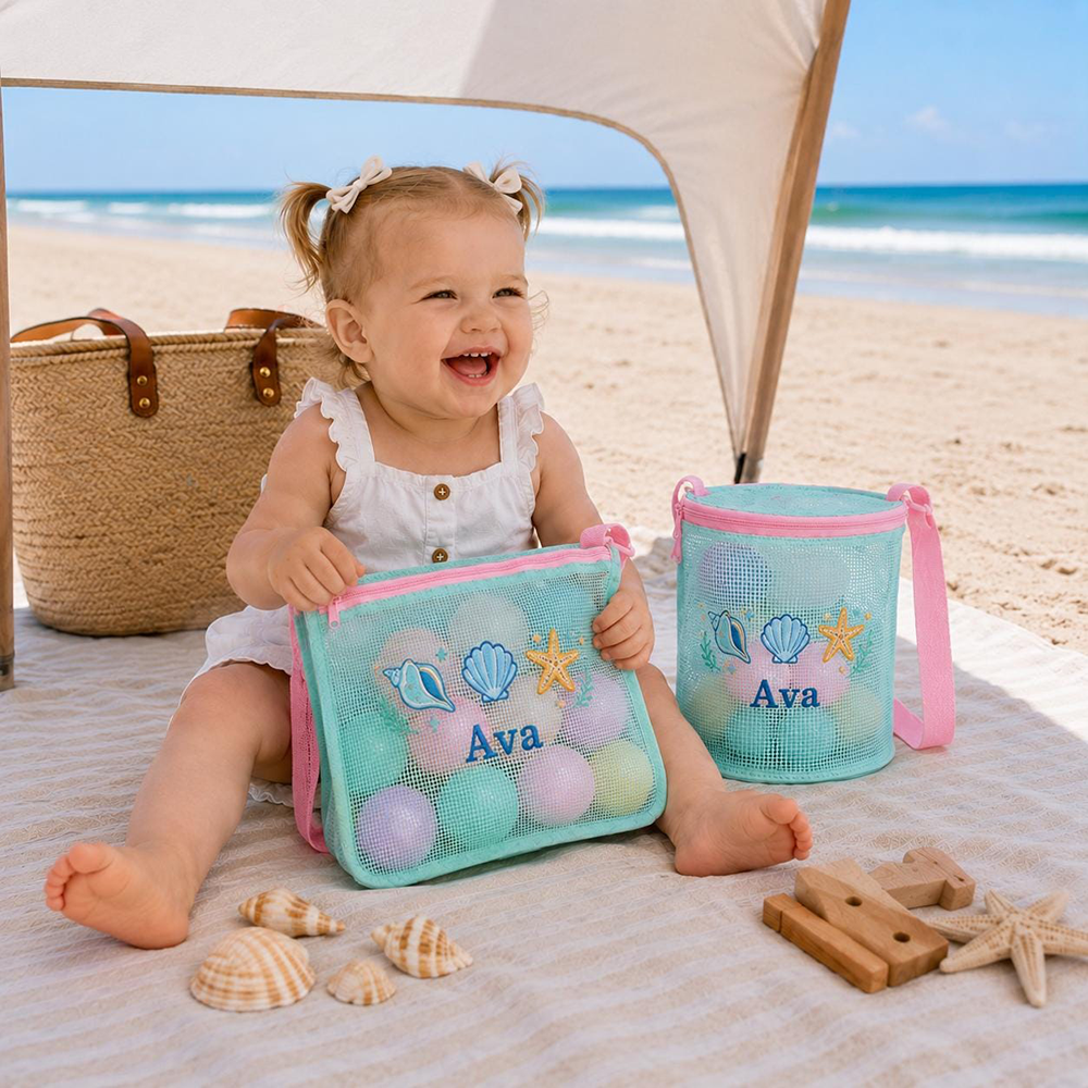 Personalized Embroidered Kids Mesh Beach Bag Set | CWBeach251