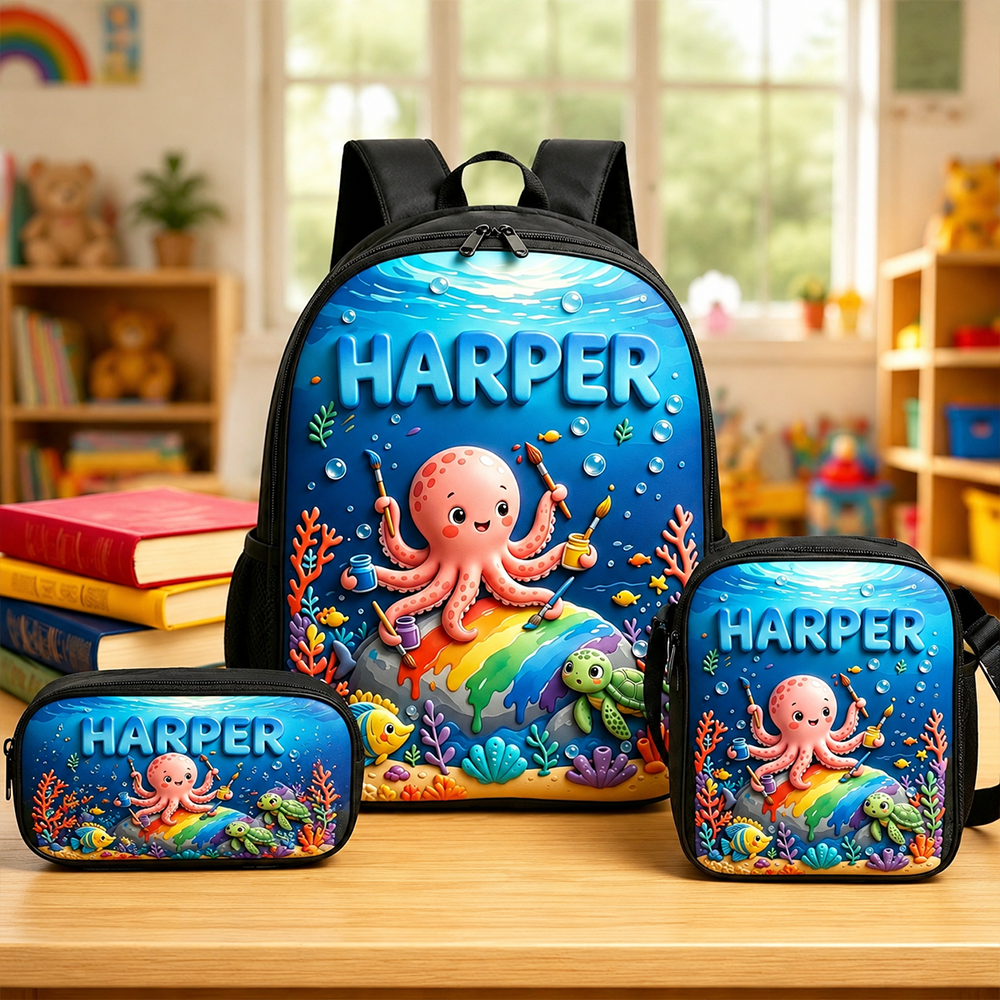 Personalized Kid Adorable Ocean Animals Backpack Set | CWPack383