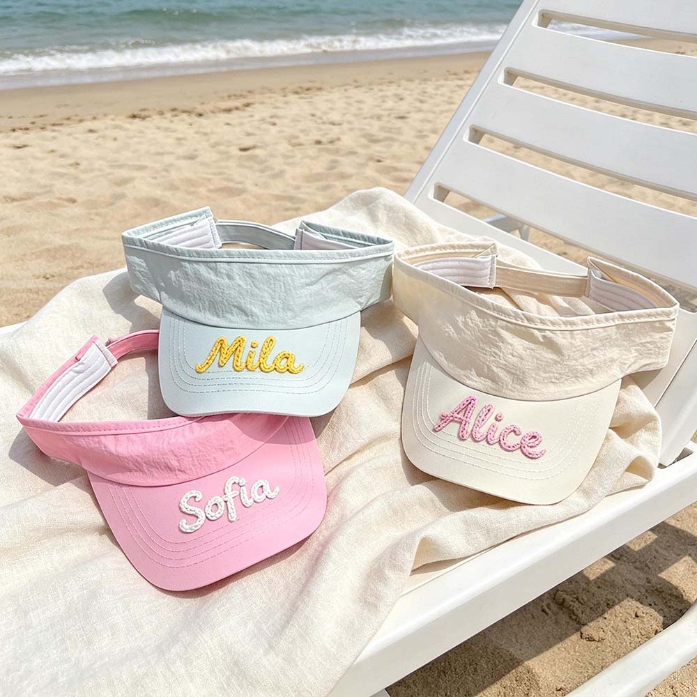 Personalized Hand Embroidery Kids Open-Top Summer Hat | CWBeach260