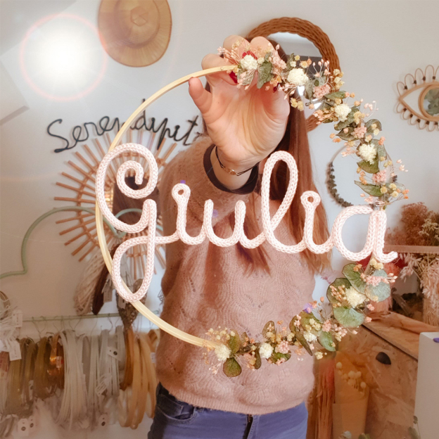 Personalized Knitted Wire Name Sign Crown with Dried Flowers | CWBaby77