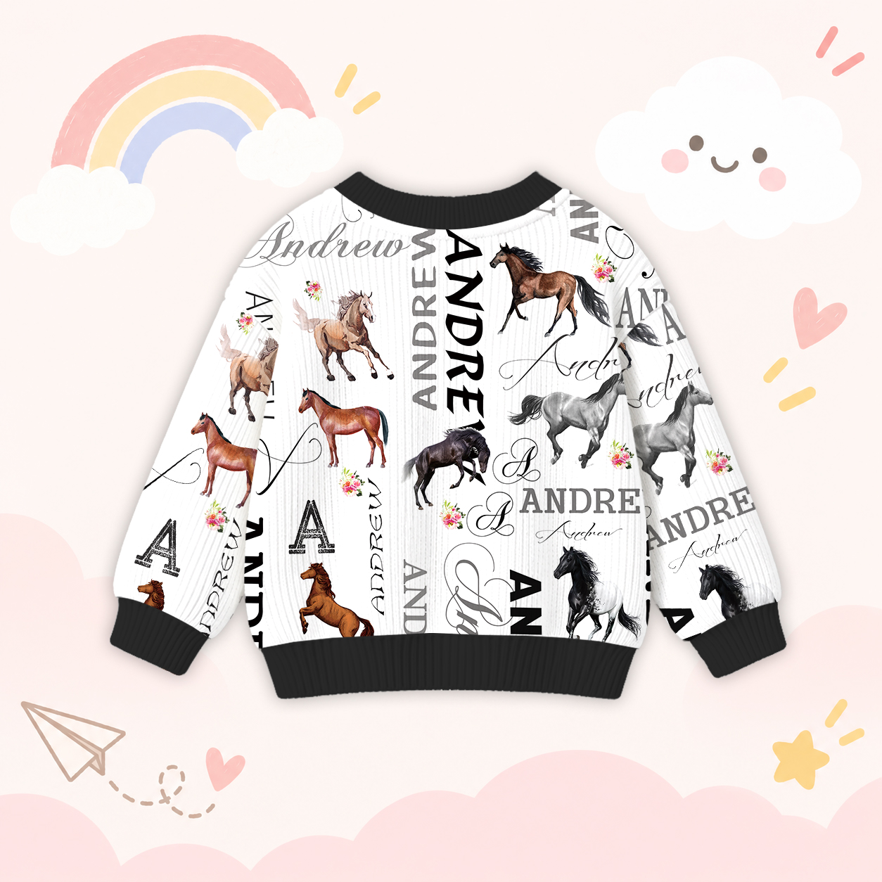 Personalized Lovely Kids Horse Knit Sweater | CWSweater08