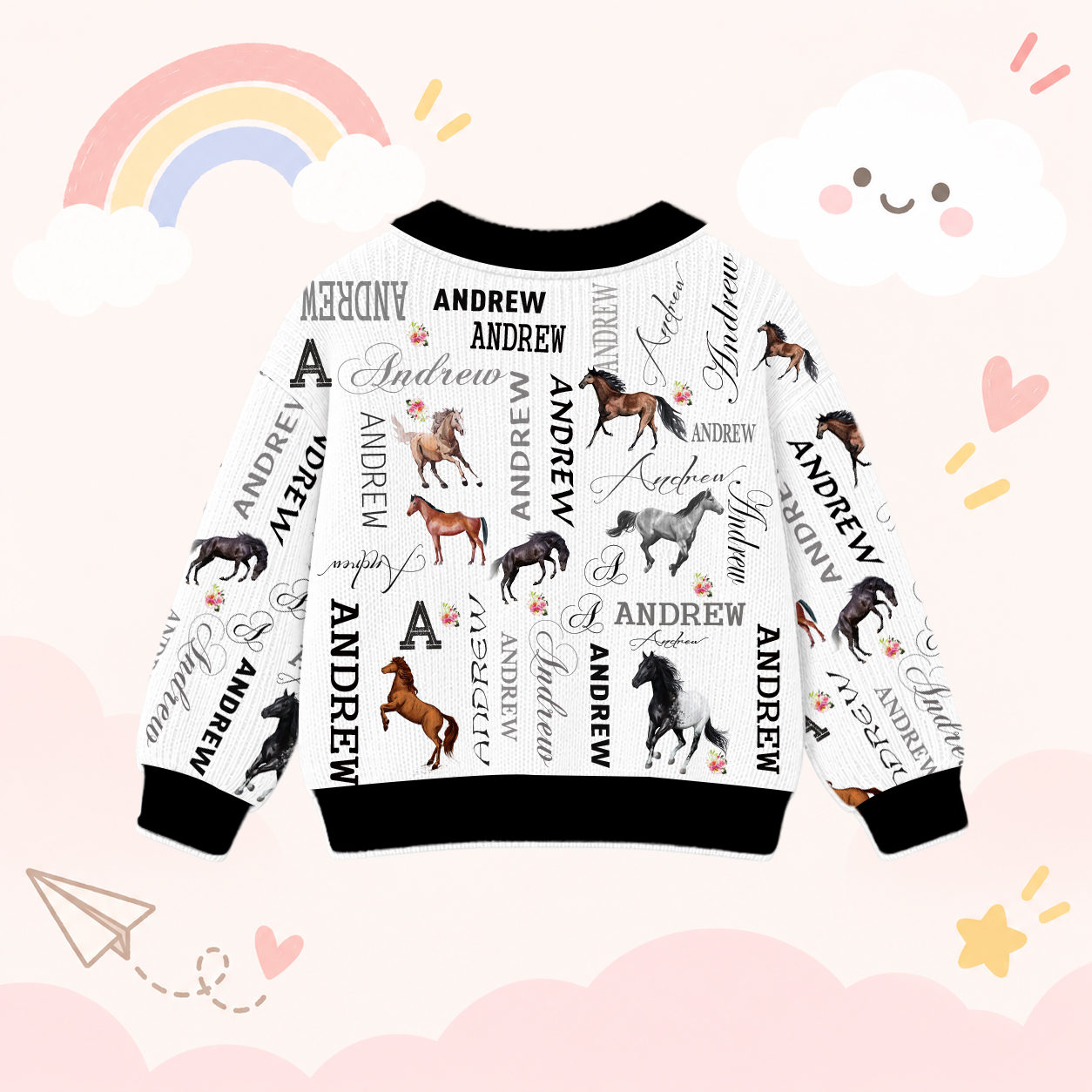 Personalized Lovely Kids Horse Knit Sweater | CWSweater08