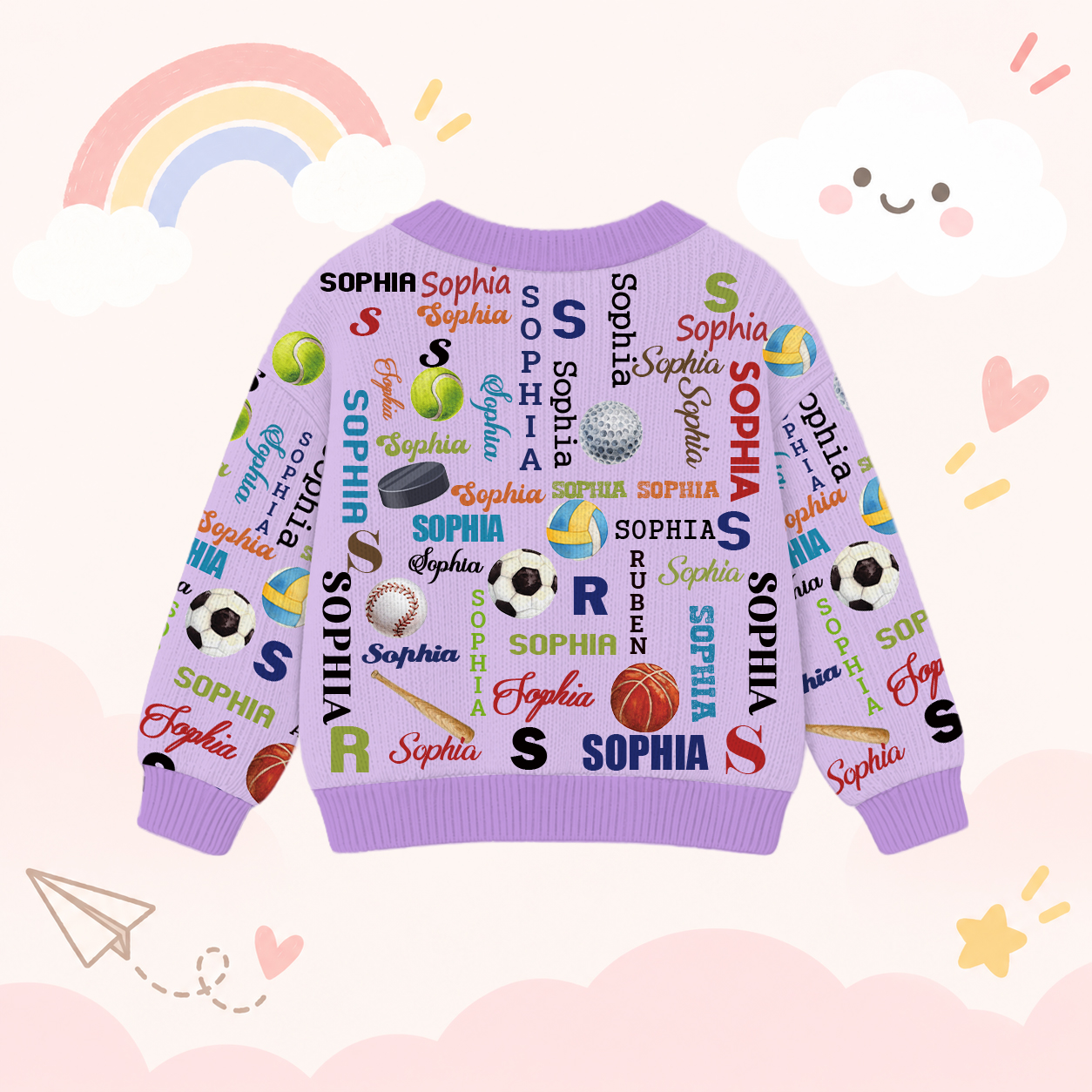 Personalized Lovely Kids Ball Sports Knit Sweater | CWSweater11