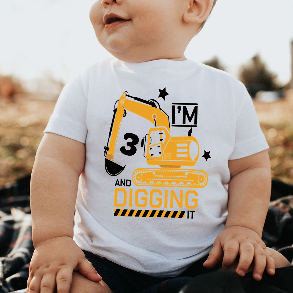 Personalized Construction Digging It Truck Birthday T-Shirt | inBirth26