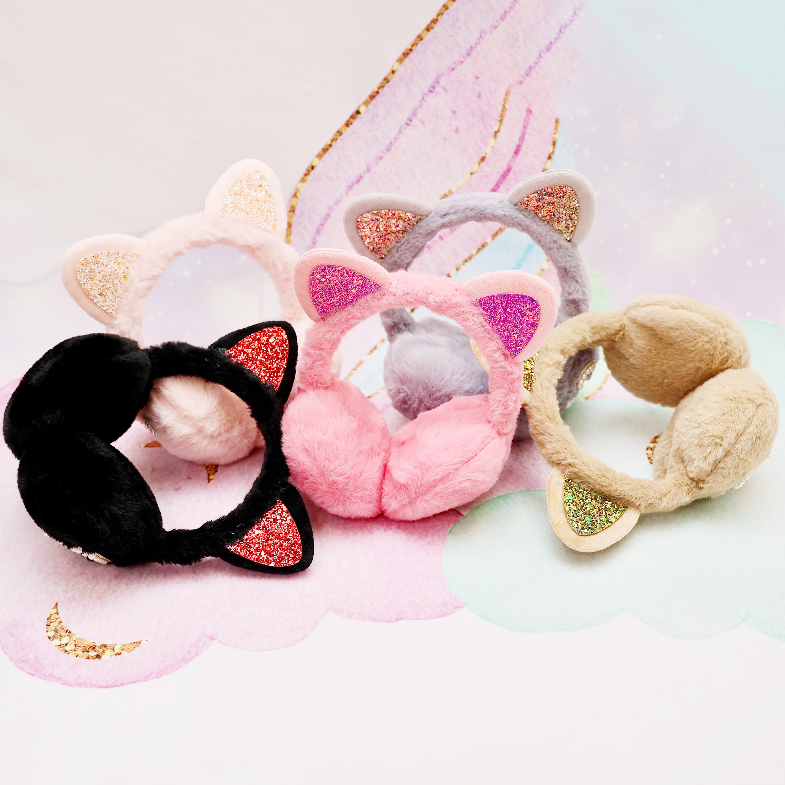 Personalized Kids Pearl Patch Warm Cat Ears Earmuffs | CWToy83