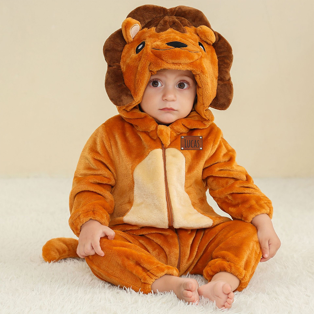 Personalized Leather Patch Baby Animal Romper  | CWBaby122