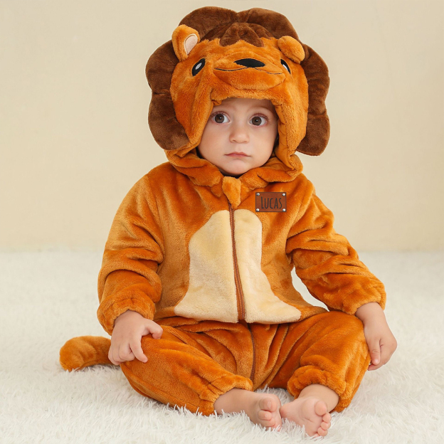 Personalized Leather Patch Baby Animal Romper  | CWBaby122
