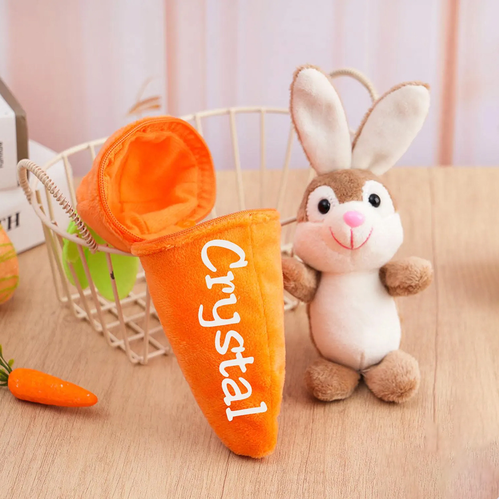 Personalized Easter Plush Carrot Keychain with Bunny | CWEaster52