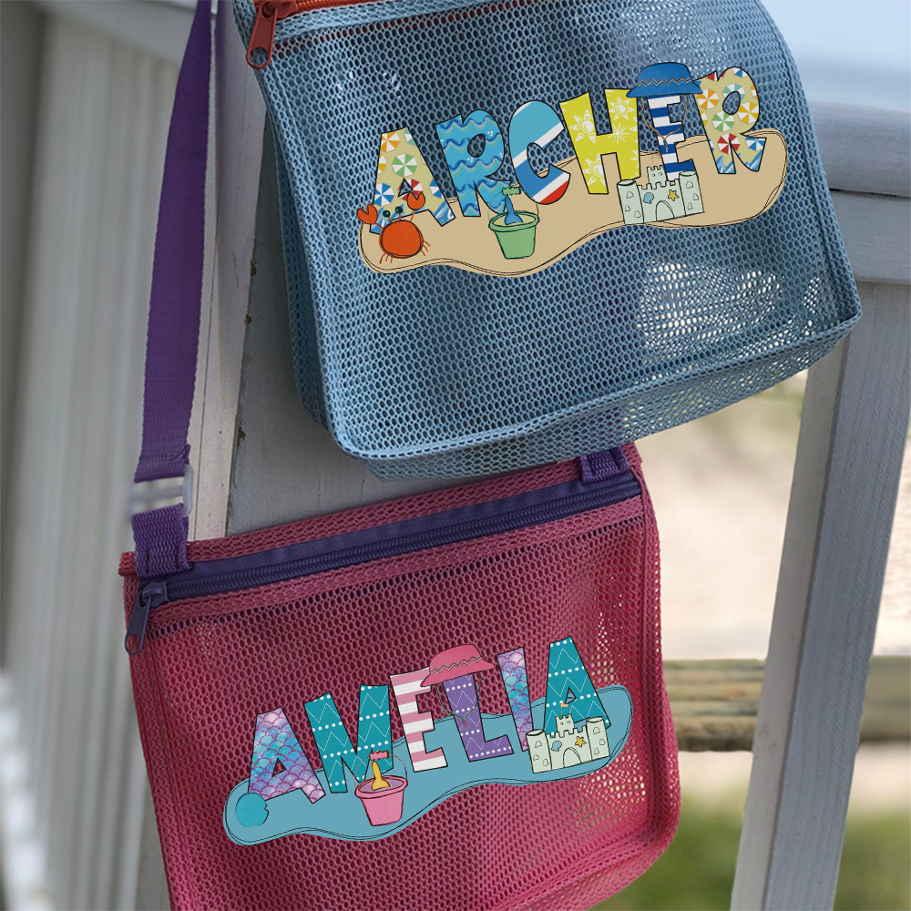 Personalized Seashell Zipper Mesh Beach Bag | CWBeach189