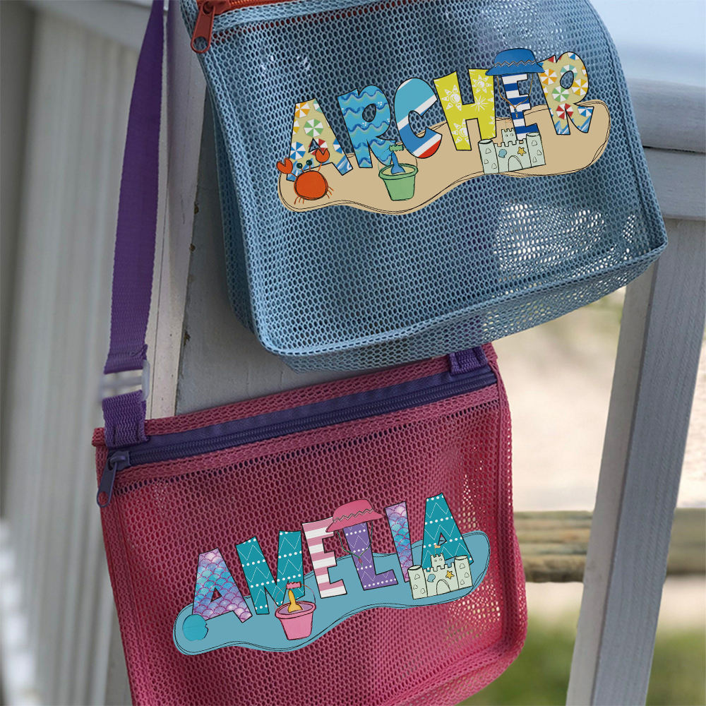 Personalized Seashell Zipper Mesh Beach Bag | CWBeach189