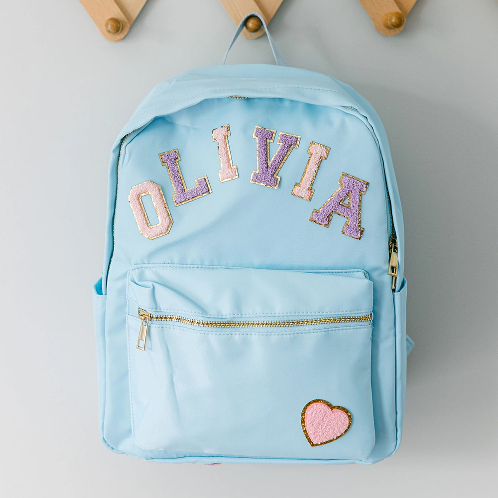 Personalized Lovely Chenille Letters Patch Kids School Backpack Set