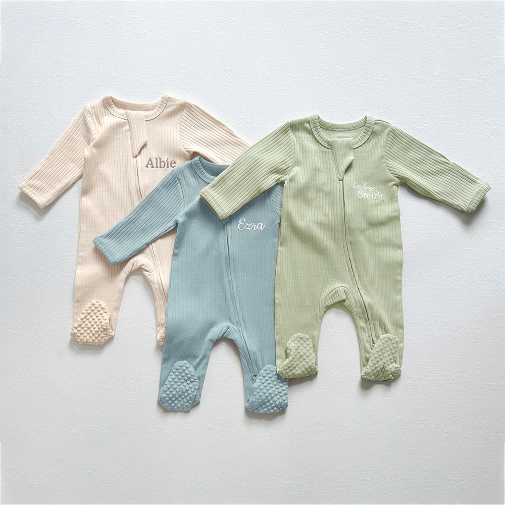 Personalized Embroidery Baby Organic Cotton Ribbed Outfit | CWBaby277