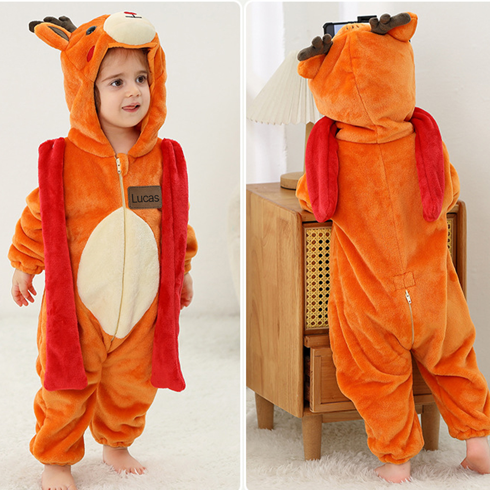 Personalized Leather Patch Baby Animal Warm Onesie  | CWBaby284