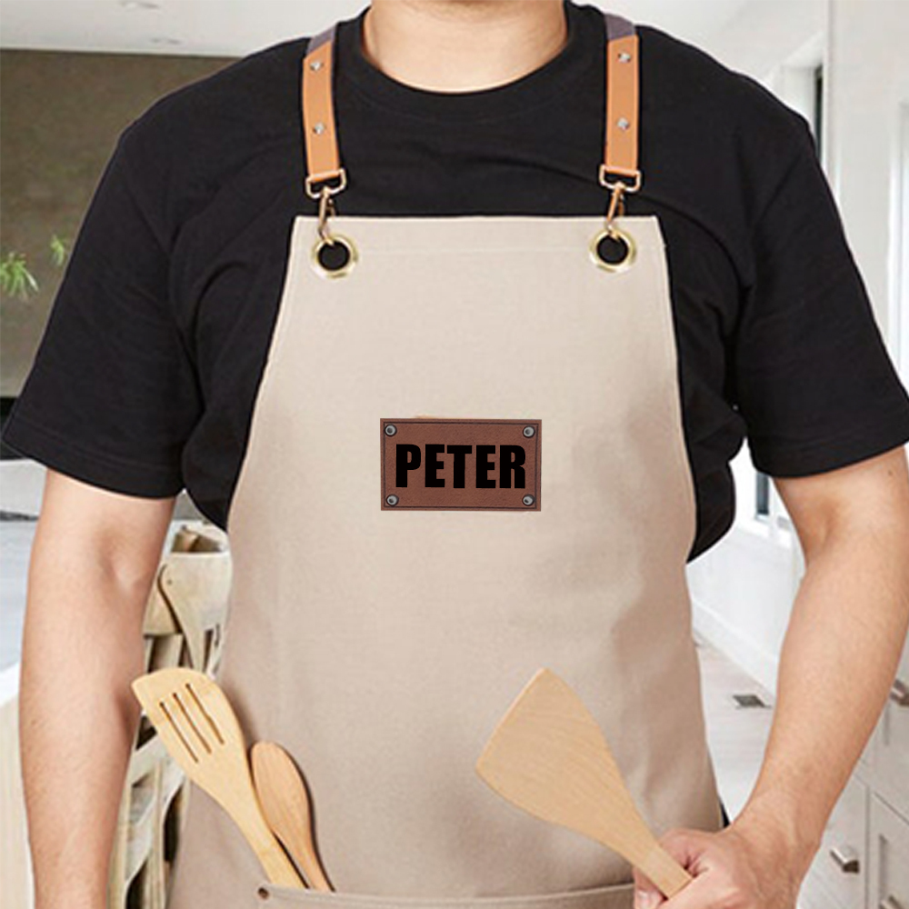 Personalized Leather Patch Canvas Apron with Pockets for Kid & Adult | Apron25