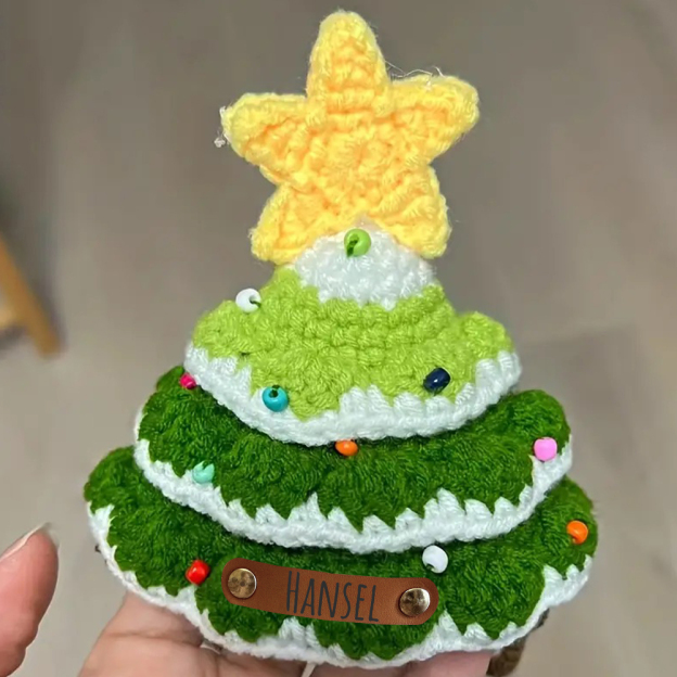 Personalized Crochet Leather Patch Christmas Tree Pet Hat | MCGift79
