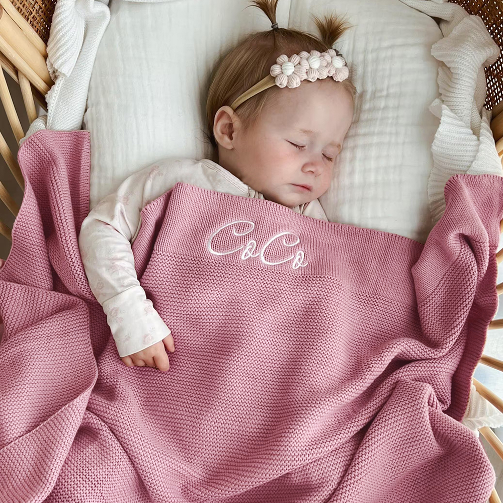 Personalized Embroidered Knit Blanket for Comfort & Unique | CWBaby30