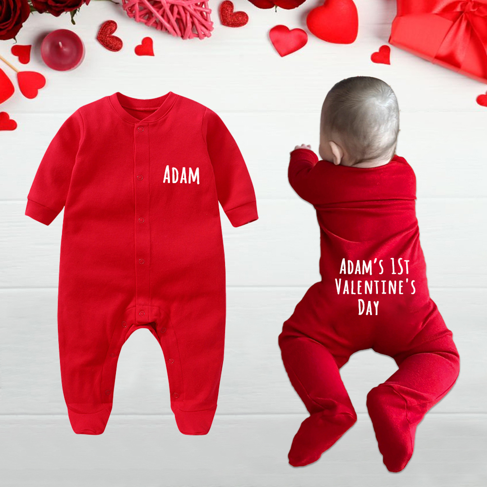 Personalized Baby First Valentine Cozy Soft Long Sleeve Romper | MCGift9001