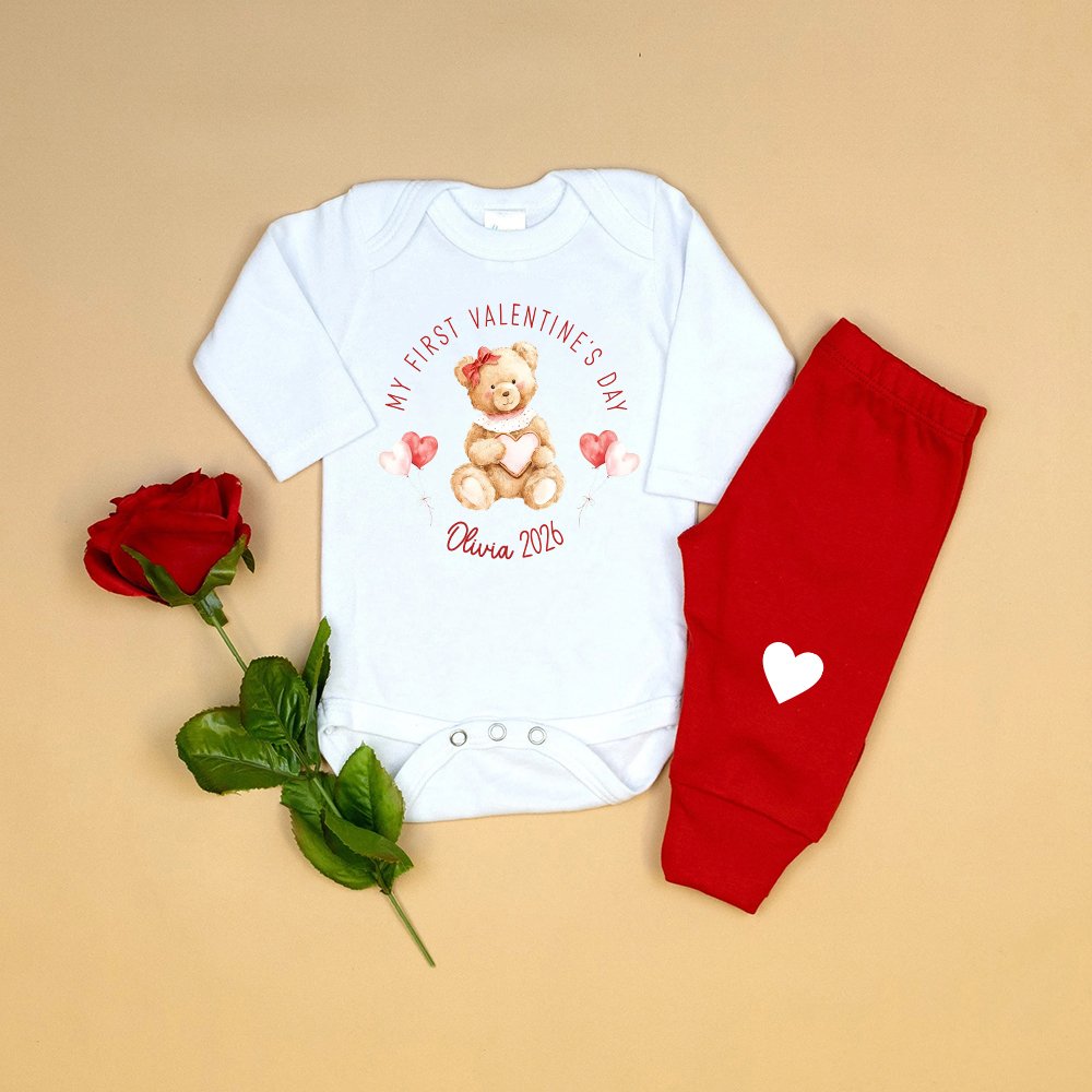 Personalized Baby 1st Valentines Day Outfit Set | ValGift04