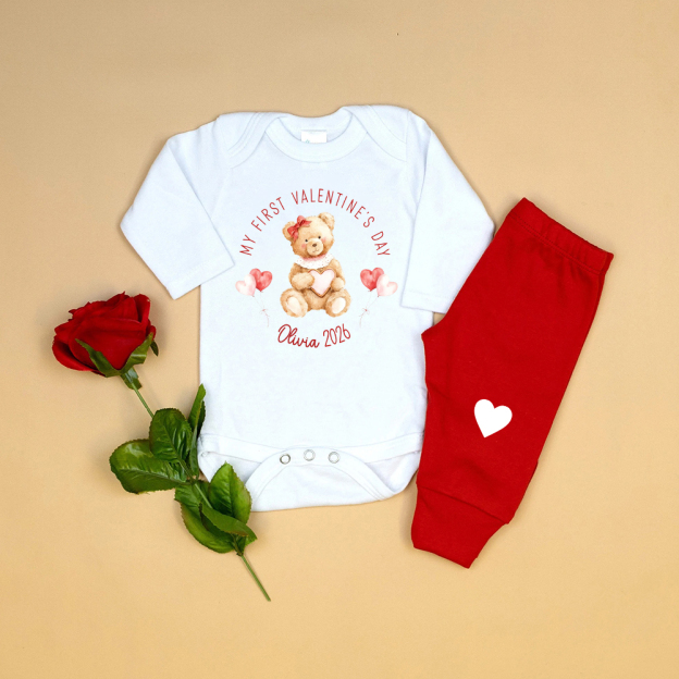 Personalized Baby 1st Valentines Day Outfit Set | ValGift04
