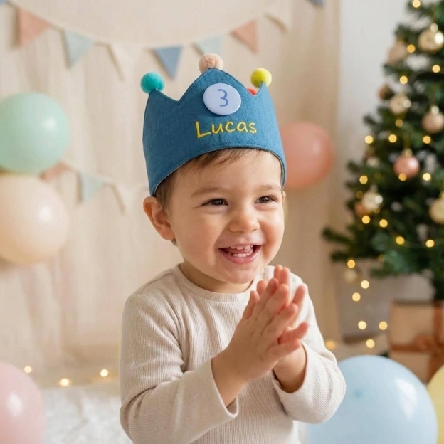 Personalized Hand Embroidered Baby First Birthday Crown | CWBaby210