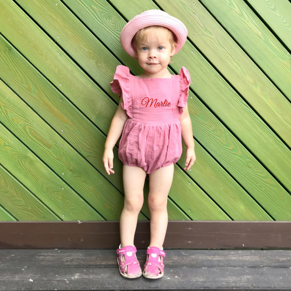 Personalized Embroidery Baby Organic Cotton Muslin Romper with Bow | inRomper35