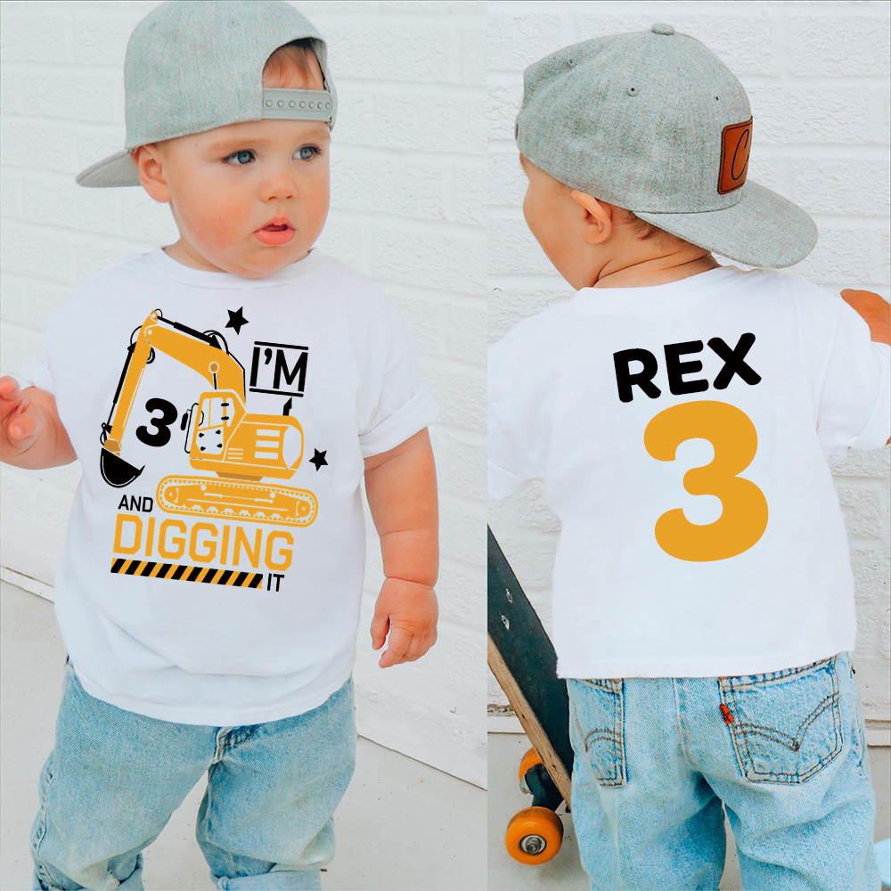 Personalized Construction Digging It Truck Birthday T-Shirt | inBirth26