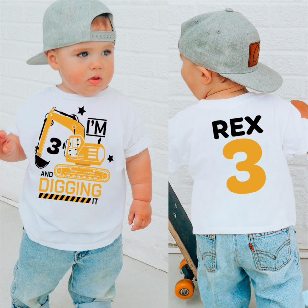 Personalized Construction Digging It Truck Birthday T-Shirt | inBirth26