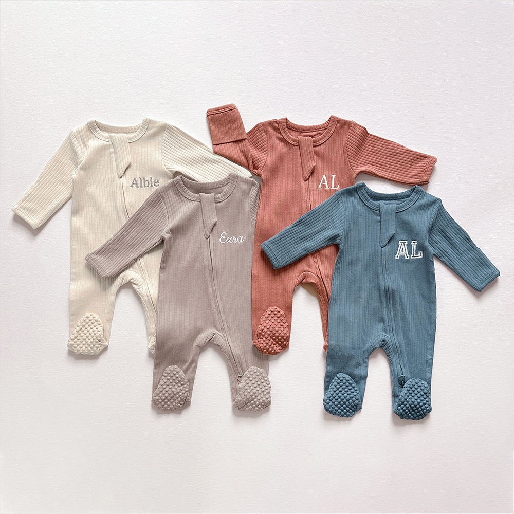 Personalized Embroidery Baby Organic Cotton Ribbed Outfit | CWBaby277