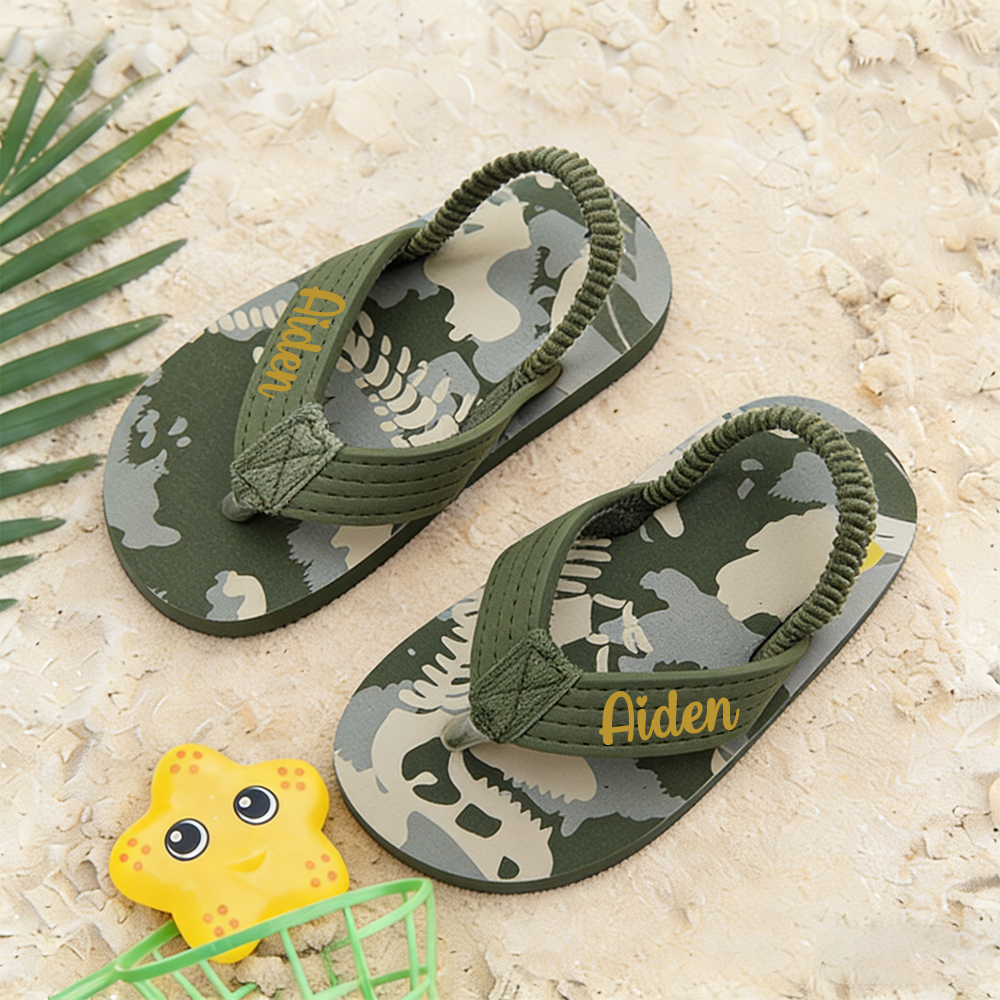 Personalized Kid summer Beach Flip Flops with Elastic Heel Strap | CWBaby474