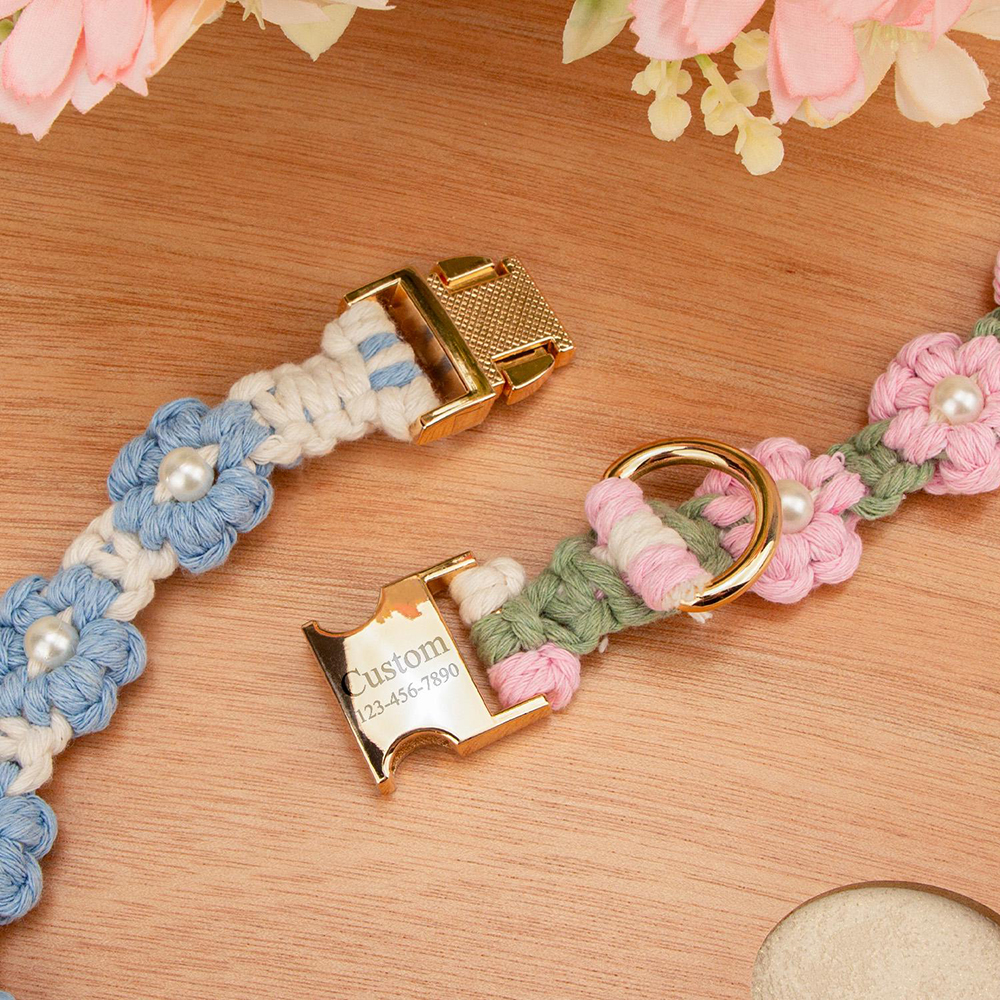 Personalized Handmade Macrame Flowers Pet Collar | BKPet457