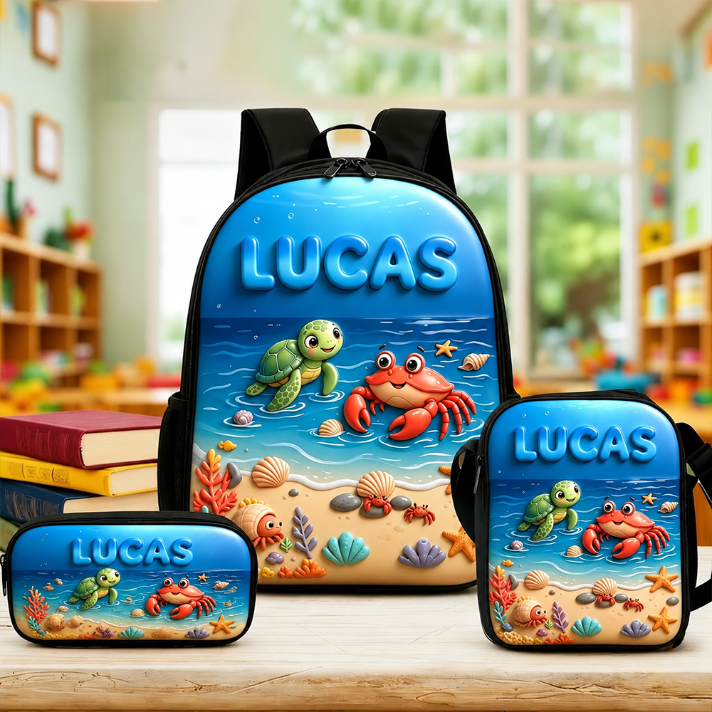 Personalized Kid Adorable Ocean Animals Backpack Set | CWPack383