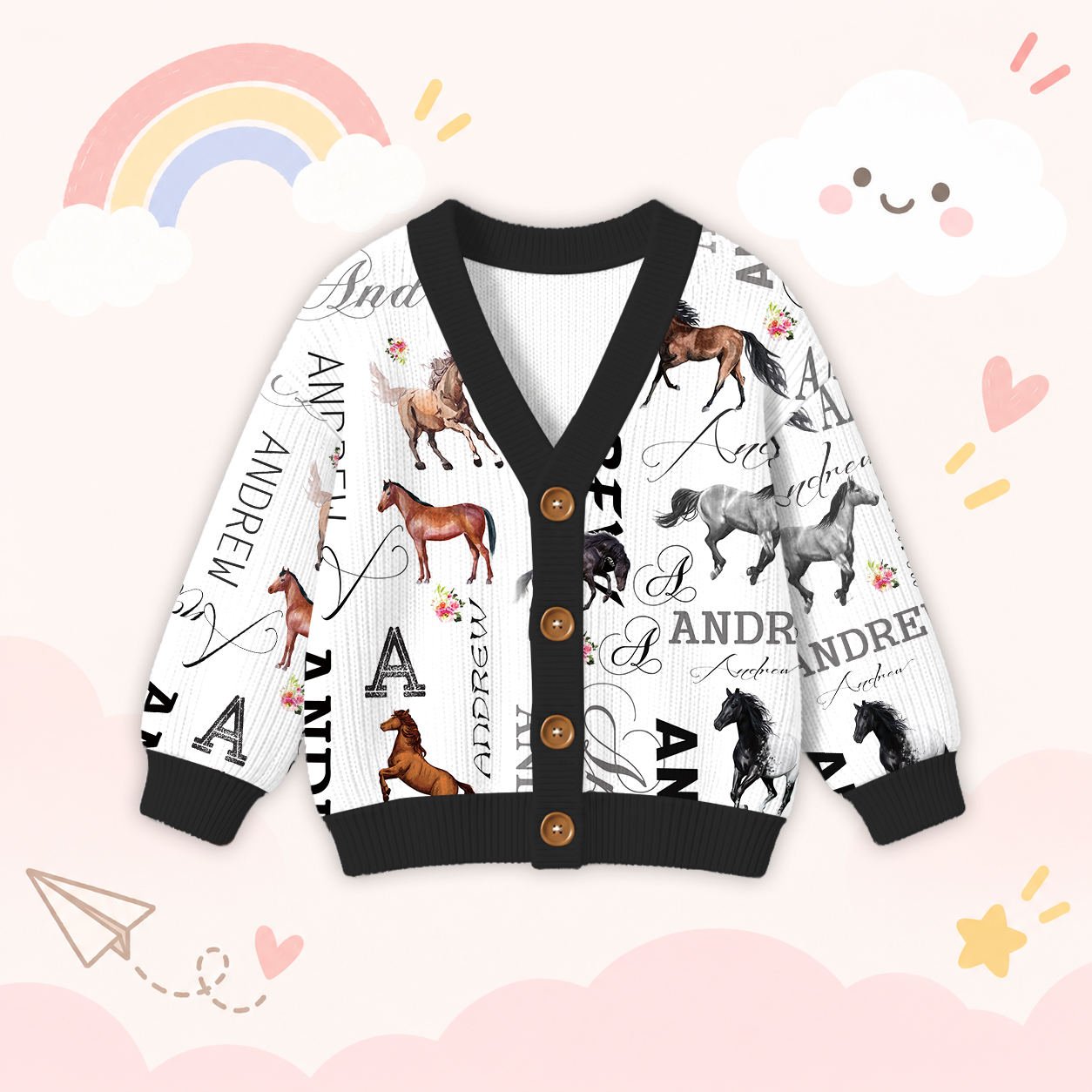 Personalized Lovely Kids Horse Knit Sweater | CWSweater08