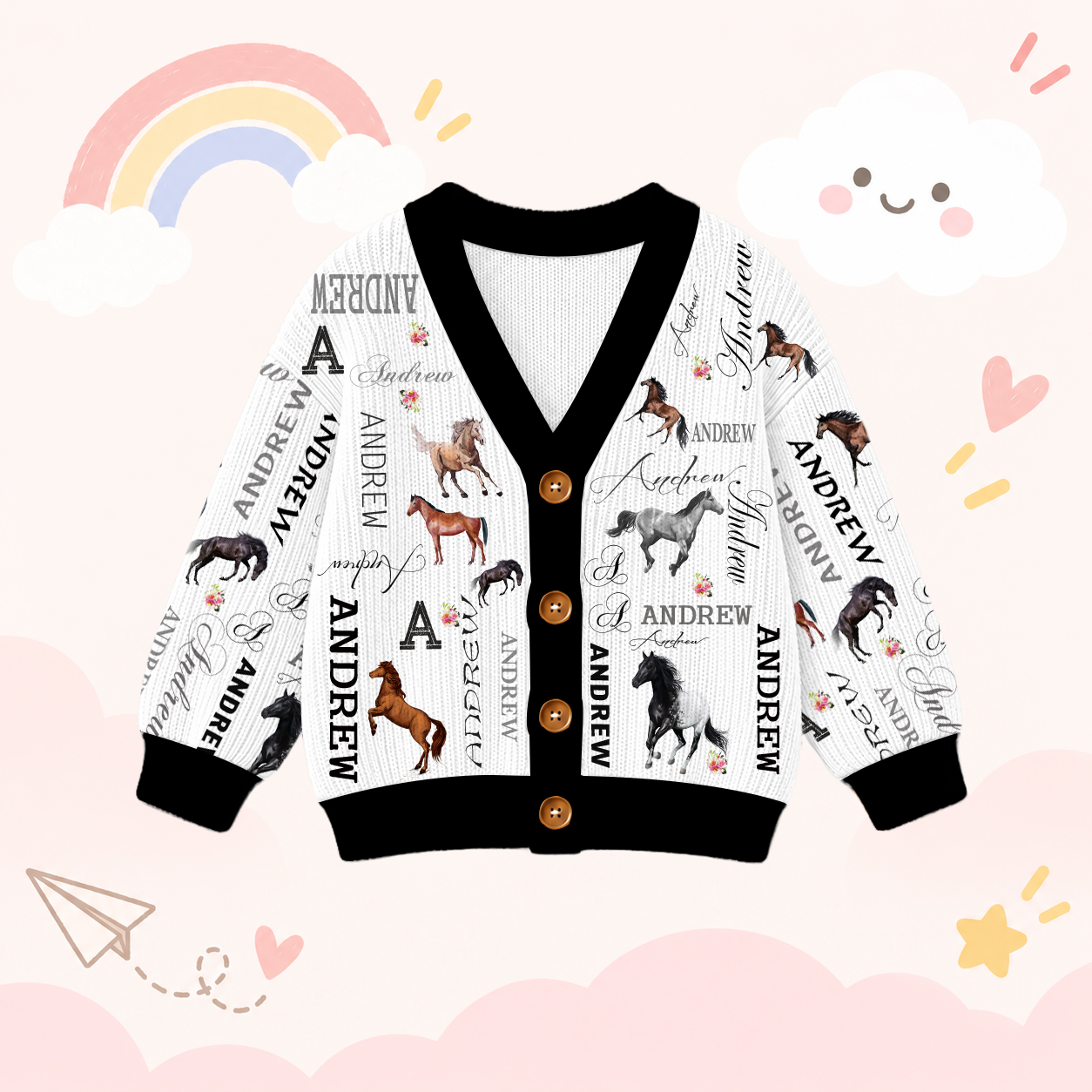 Personalized Lovely Kids Horse Knit Sweater | CWSweater08