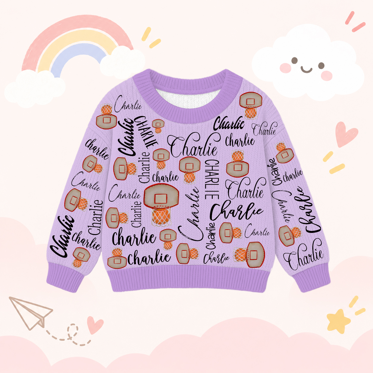 Personalized Lovely Kids Basketball Knit Sweater | CWSweater13