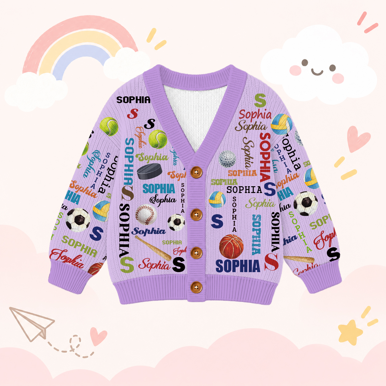 Personalized Lovely Kids Ball Sports Knit Sweater | CWSweater11