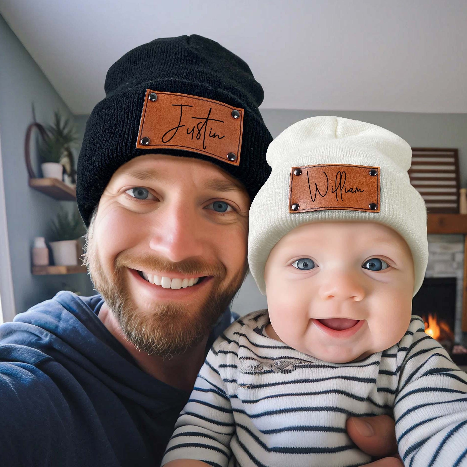 Personalized Leather Patch Kid & Adult Color Beanies for Comfort & Unique | HSKid23