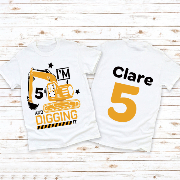 Personalized Construction Digging It Truck Birthday T-Shirt | inBirth26