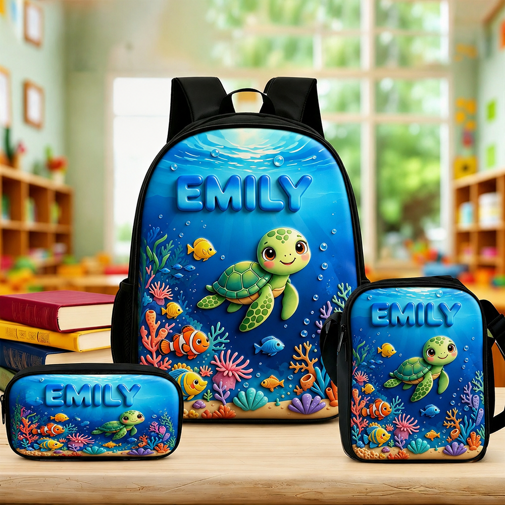 Personalized Kid Adorable Ocean Animals Backpack Set | CWPack383