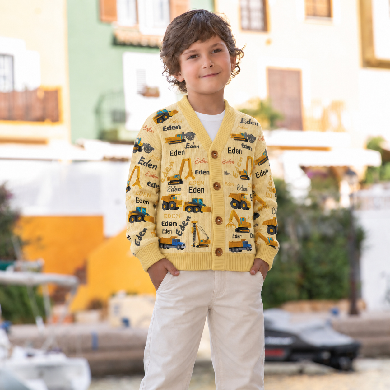 Personalized Lovely Kids Construction Vehicle Knit Sweater | CWSweater24