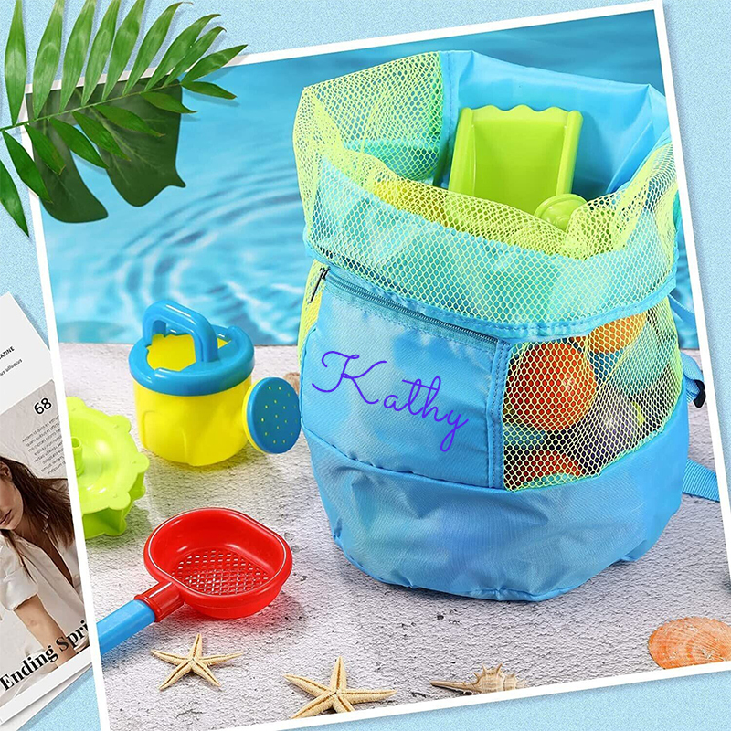 Personalized Portable Mesh Beach Foldable Drawstring Storage Bag | CWBeach95