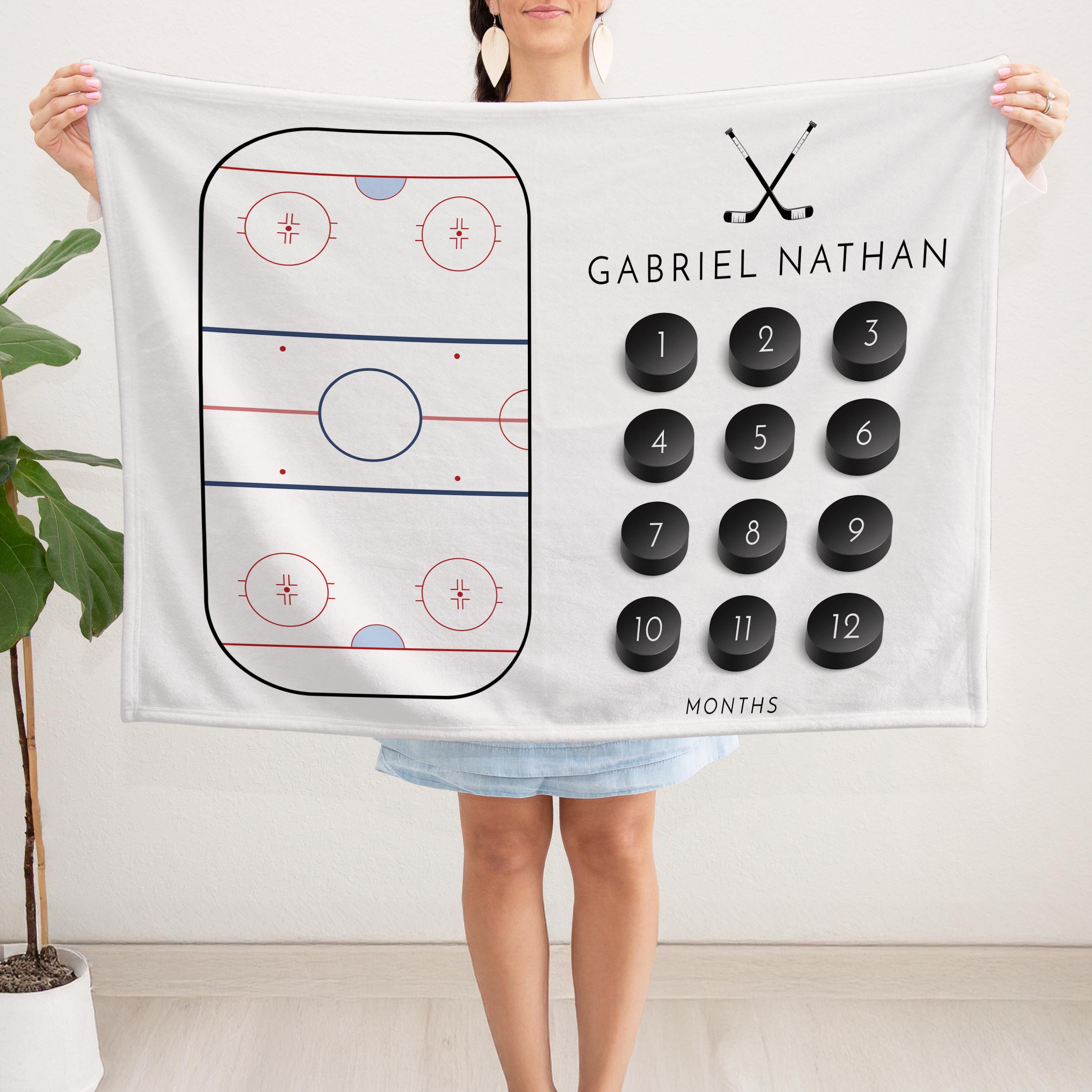 Personalized Baby Hockey Themed Milestone Blanket with Name | BKMS019