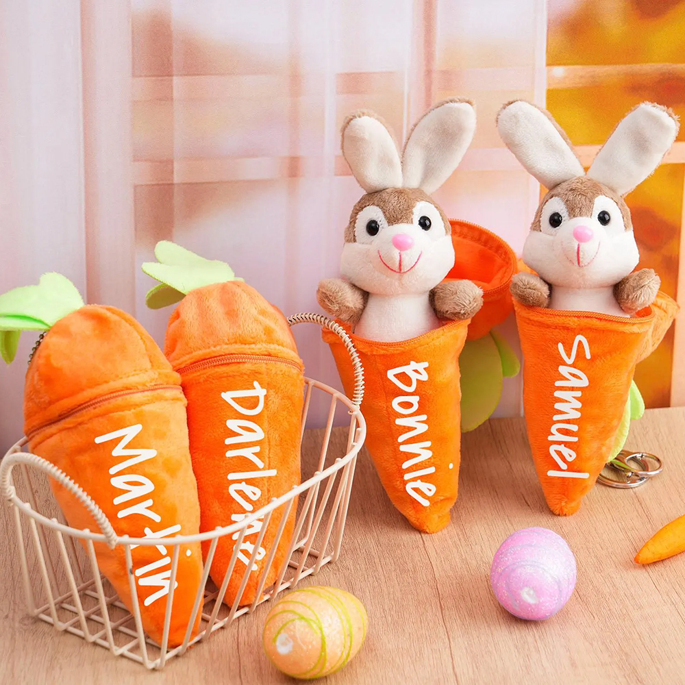 Personalized Easter Plush Carrot Keychain with Bunny | CWEaster52