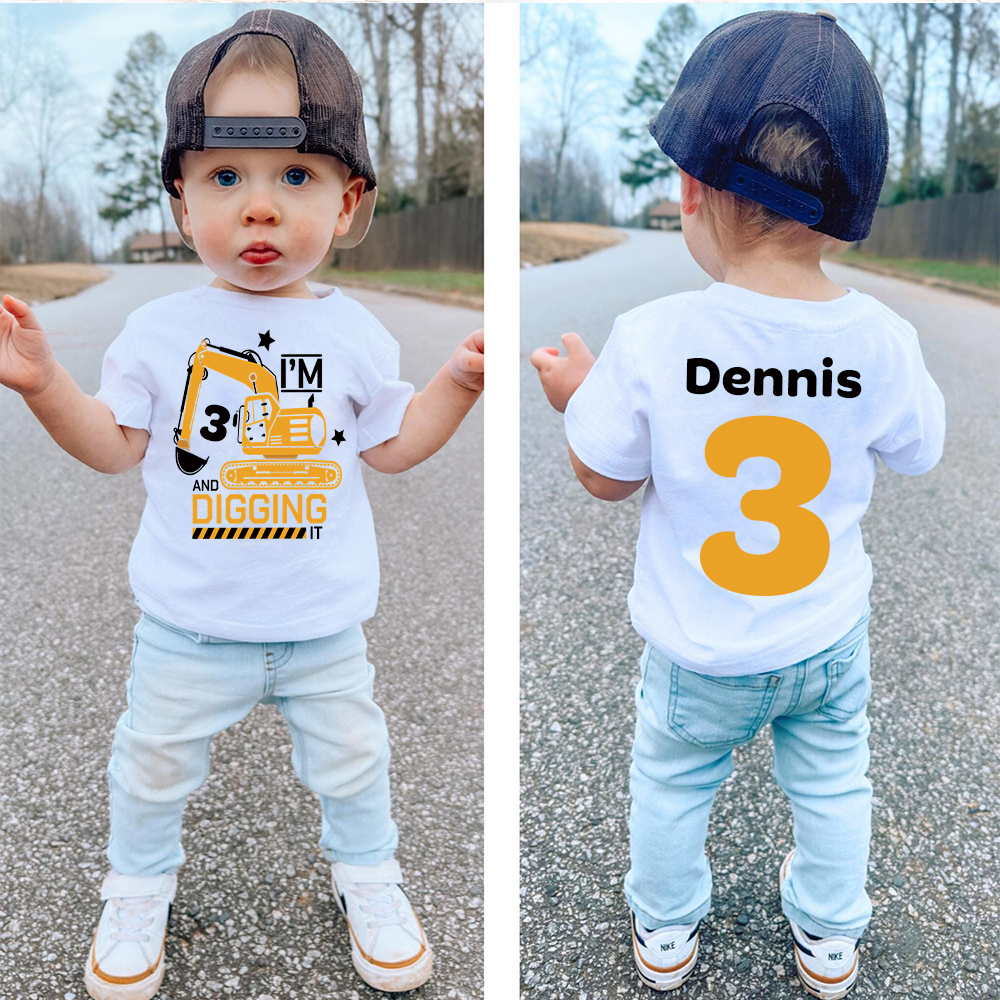 Personalized Construction Digging It Truck Birthday T-Shirt | inBirth26